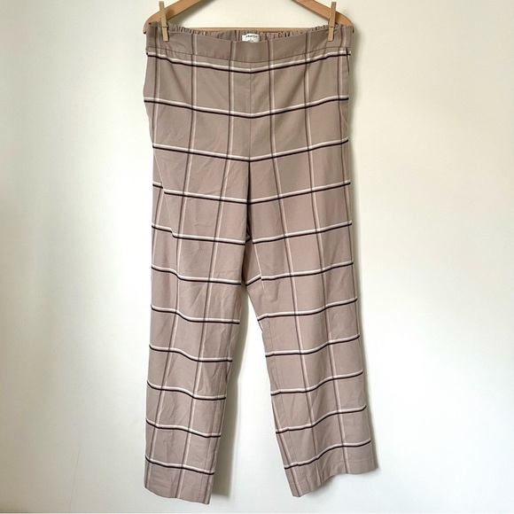 Aritzia Babaton Mina Pant Mid-rise Wide-leg  Brown Beige Plaid - Picture 1 of 5